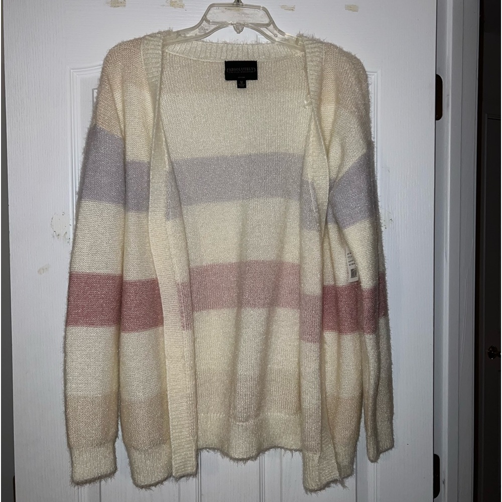 Cream striped open cardigan